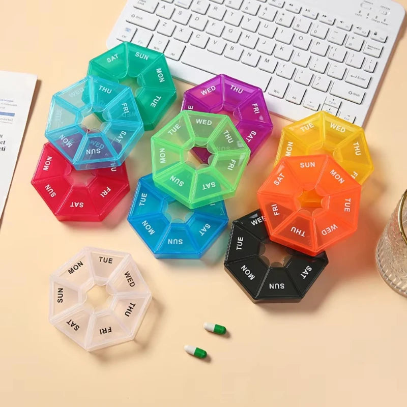 1/2/3Pcs A Week 7 Corners Pill Box Round 7 Boxes For One Week Small Pill Box Mini 7 Days Portable Points Medicine Jewelry Box Oasis Select