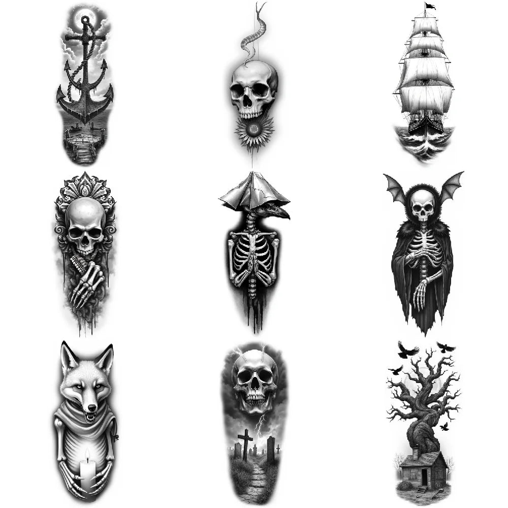 3-Pack Realistic Temporary Tattoos – Fox, Candle & Tree Designs