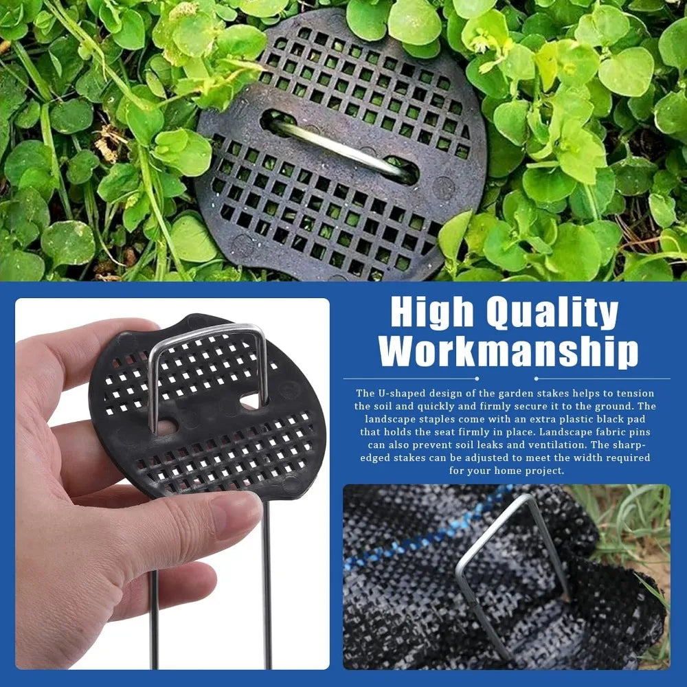Pick Hook Included U-Shaped Garden Stakes Staples with Plastic Fixing Gasket Assortment Kit for Lawn Ground Cover Fence Oasis Select