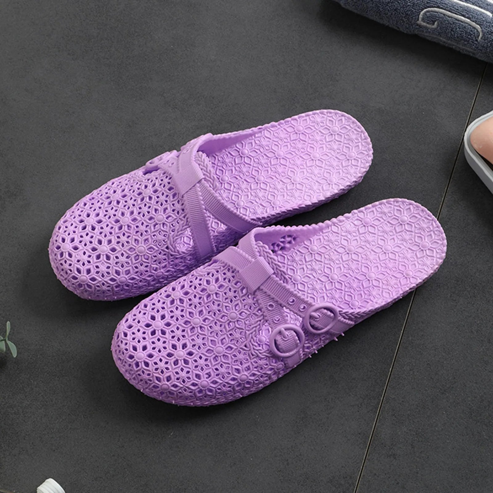 Wrapped Toe Breathable Slippers Women Summer Outer Wear Hole Shoes Home Fashion Casual Hollow Out Slip On Buckle Slipper Female Oasis Select Purple 36
