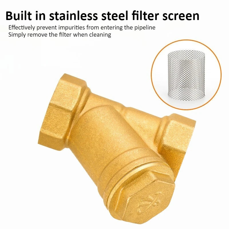 Brass Filter Y-shaped Filter Valve Mesh Ball Valve Tap Water Filter Valve BSPDN15/DN20/DN25/DN32 Internal Thread Oasis Select