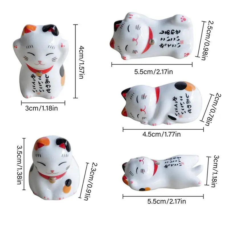 Lucky Cat Chopsticks Rest Household Ceramic Ornament 5Pcs Japanese Style Ceramic Chopsticks Holder Kitchen Craft Home Decor Oasis Select