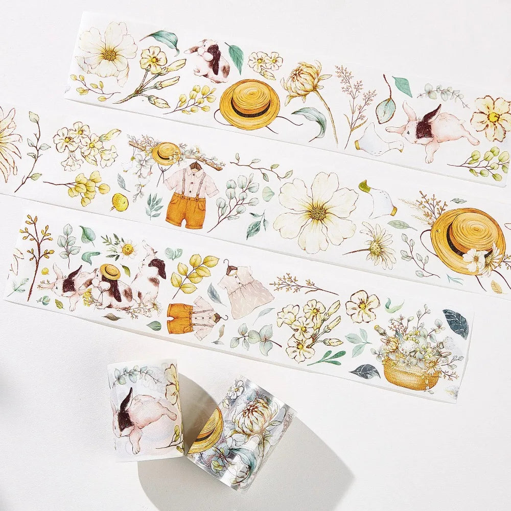 100CM Vintage Flower Bunny Butterfly Spring Washi PET Tape for Planner Card Making DIY Scrapbooking Plan Decorative Sticke Oasis Select