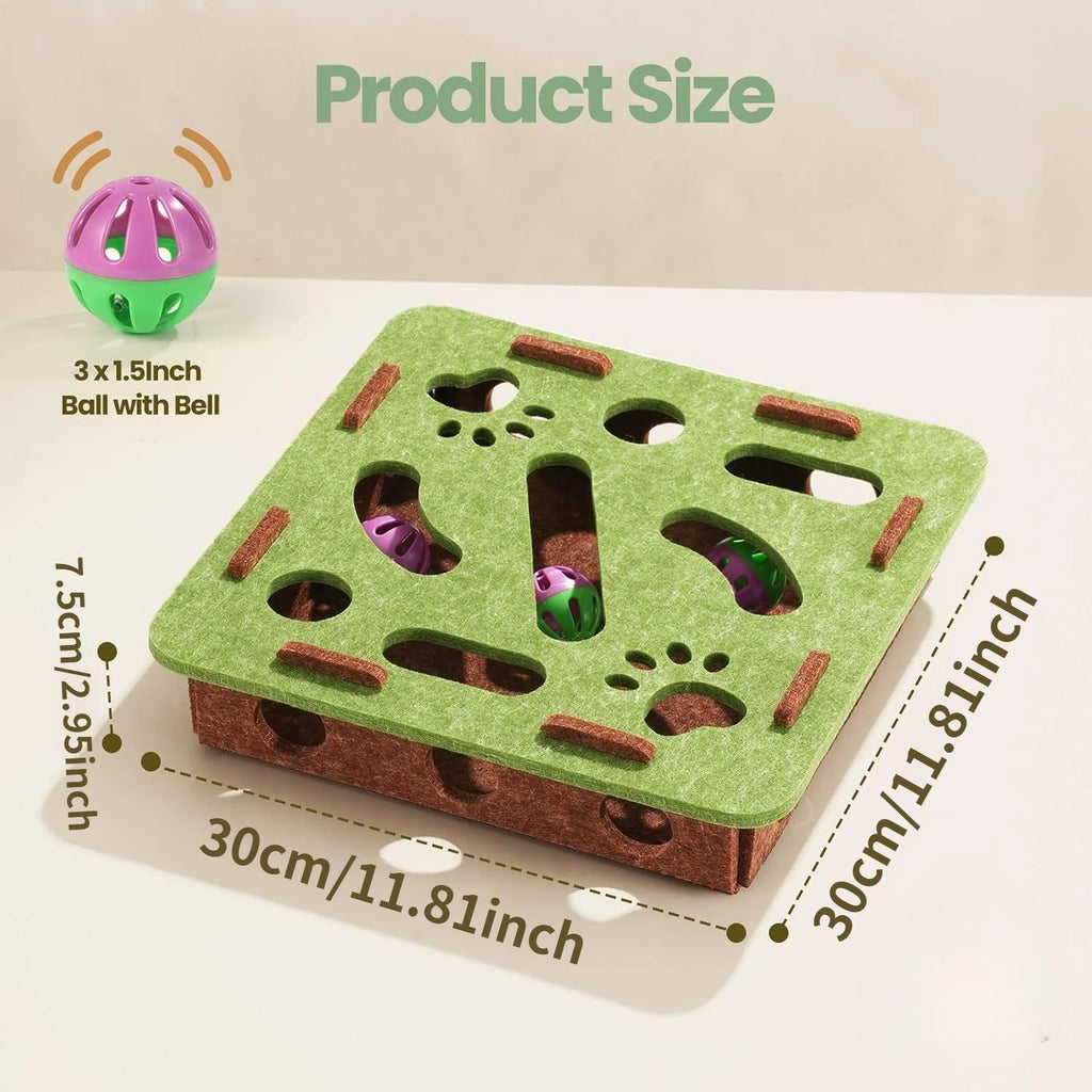 Felt Cat Puzzle Maze – Battery-Free Toy with 3 Secure Bell Balls for Indoor Cats, Encourages Hunting Instincts Oasis Select