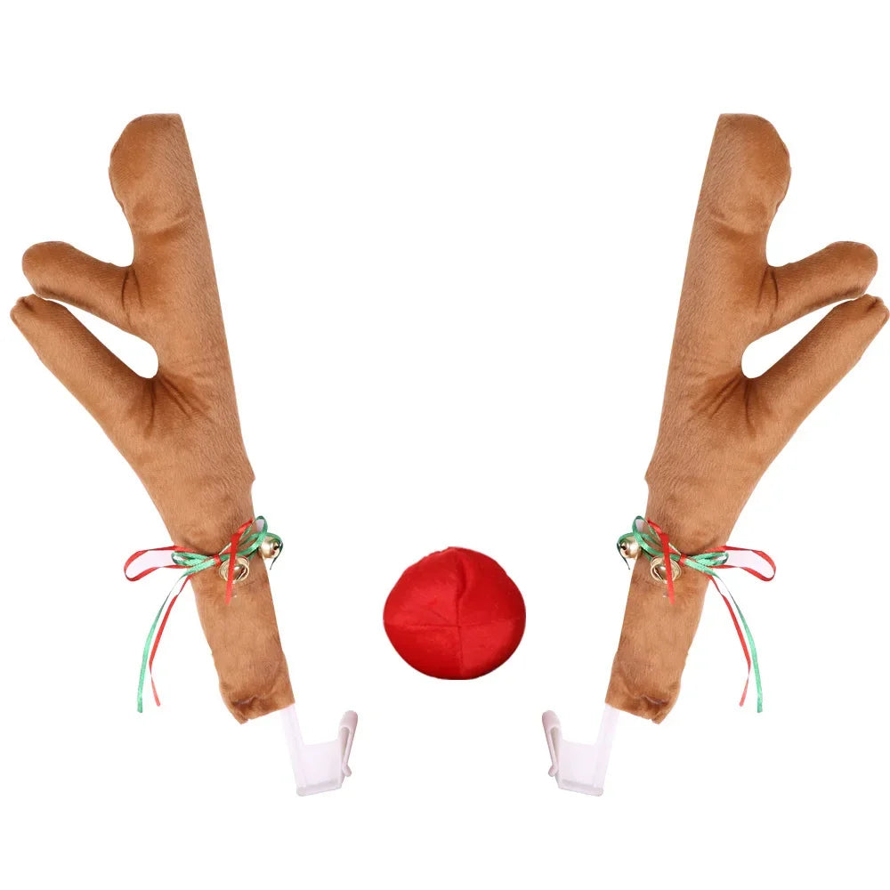 Christmas Car Decoration Deer Horn Antlers Car Kit with Red Nose and Tail for Holiday Gift Set Car Accessories Pendant Oasis Select Khaki