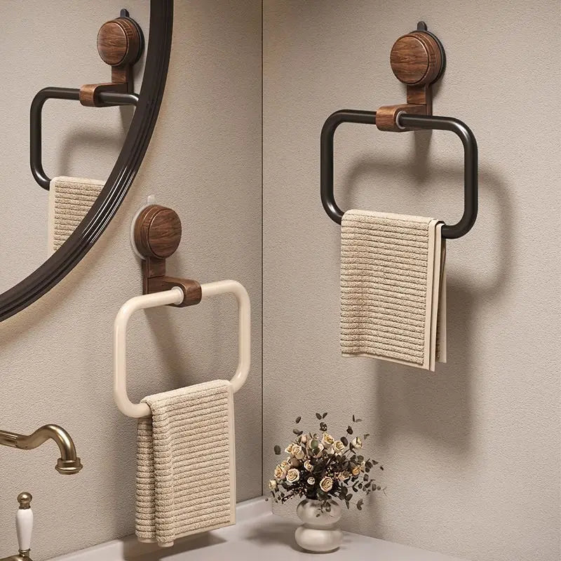 Suction Cup Walnut Towel Rack Perforation-free Wall Hanging Bathroom Towel Ring Bathroom Towel Rack Oasis Select