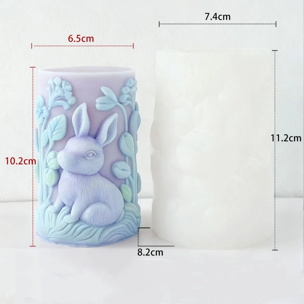 Rabbit Relief Cylinder Candle Silicone Mold Bunny Resin Animal Soy Wax Mould Easter Home Decor Concrete Mould Oasis Select Style 3