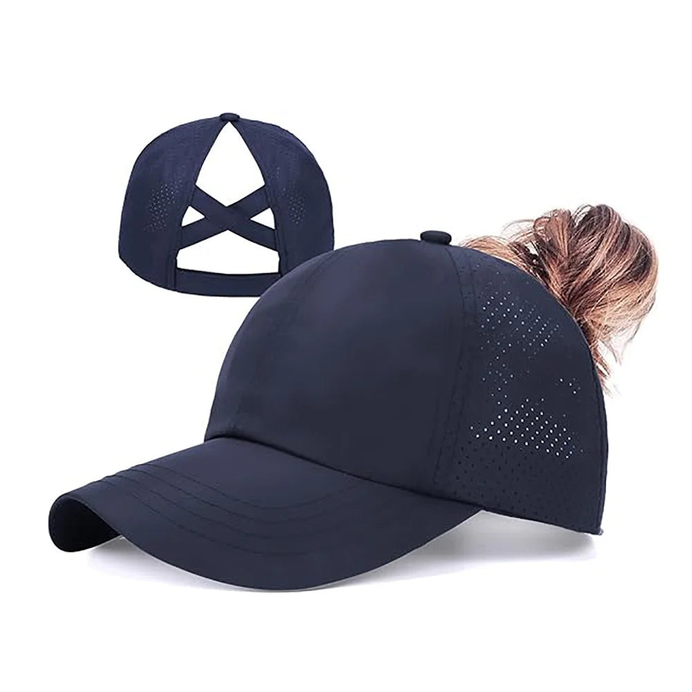 Women's mesh breathable baseball cap with back strap, crossed ponytail hat, quick drying hat, running fitness adult Oasis Select 8 Adjustable >8Y