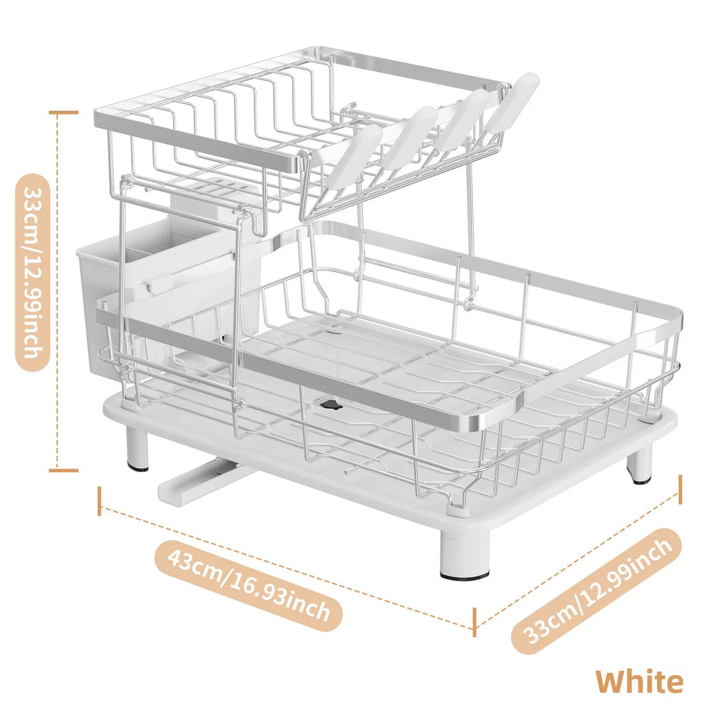 Kitchen Shelf Stainless Steel Dish Drain Rack Sink Side Storage Rack Cutlery Rack Drain Basket Oasis Select White color box