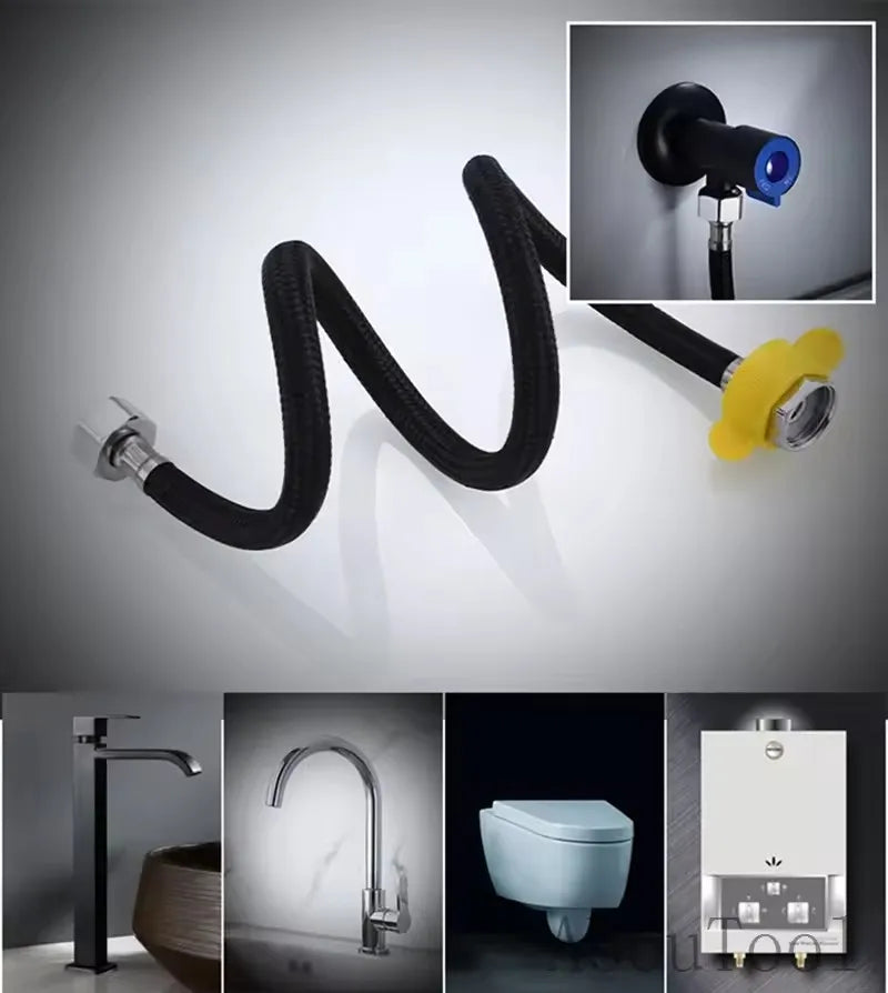 New G1/2" Black Nylon Water Inlet Hose Faucet Hose Water Heater Pipe Toilet Connection Kitchen Bathroom Hose All Black Tube Oasis Select