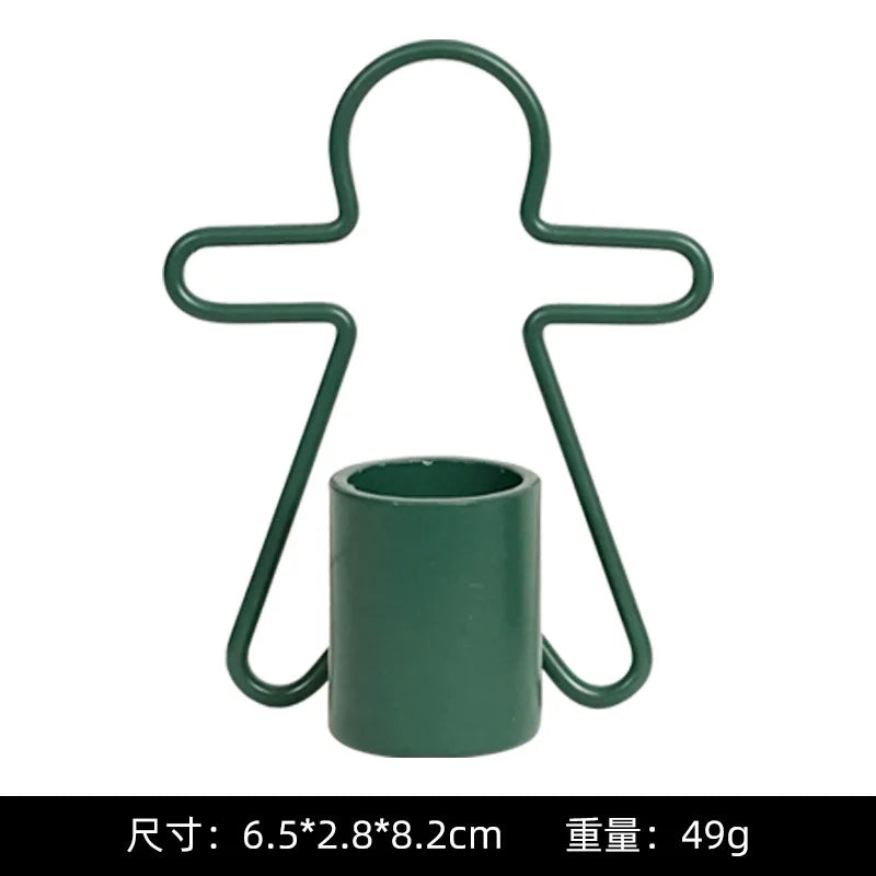 Simple Gingerbread Man Candlestick Decoration Ins Style Christmas-themed Mini Candlestick with Festive Atmosphere Oasis Select For Candle 84A green