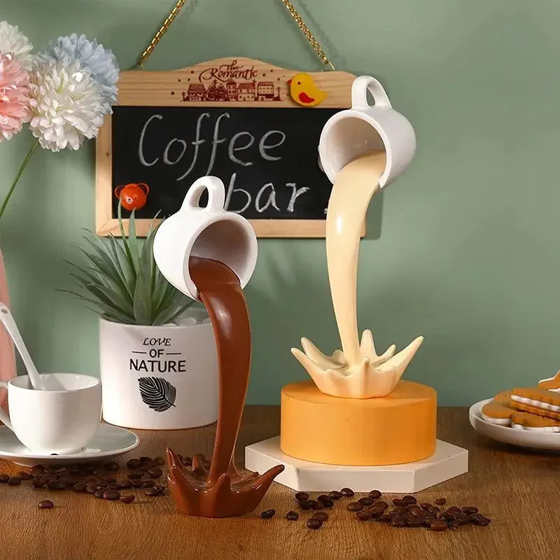Floating Spilling Coffee Cup Sculpture Kitchen Decoration Spilling Magic Pouring Splash Creative Desktop Decor Home Decoration Oasis Select