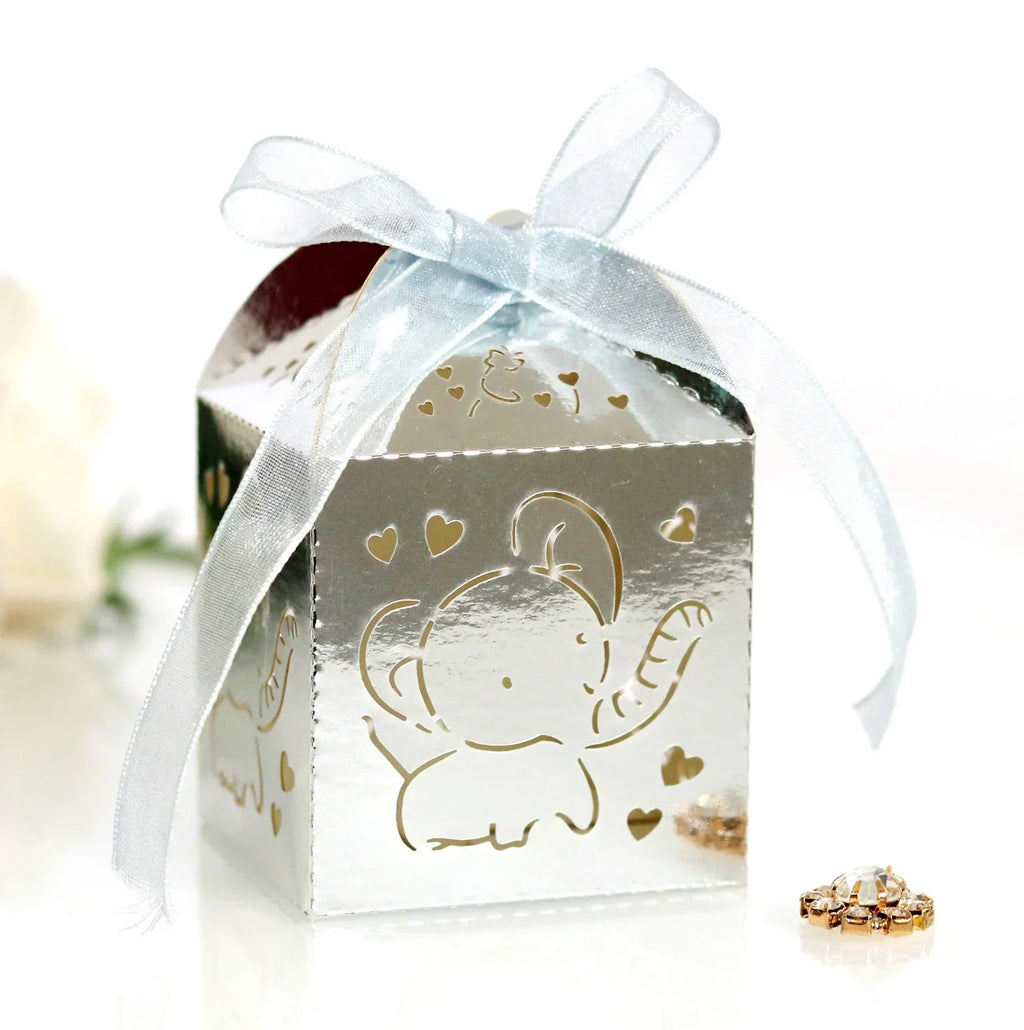 10pcs Elephant Shaped Candy Box for Baby Shower Cute Gift Boxes for Children Birthday Party Favors Box Candy Packaging Supplies Oasis Select Reflective Silver Other