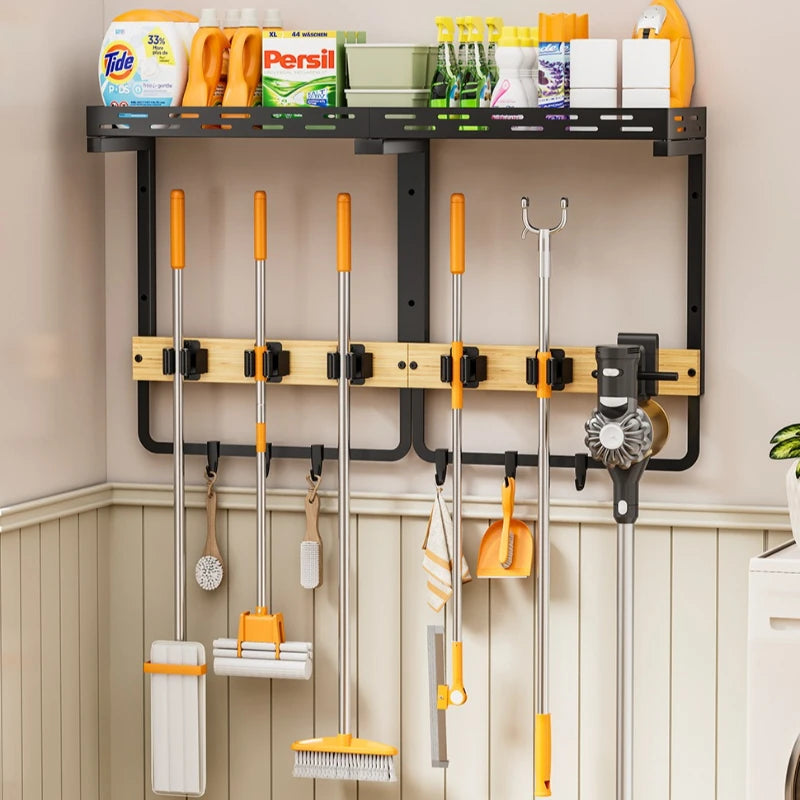 Household wall-mounted broom rack, mop clip, balcony, courtyard finishing and storage, hanging cleaning tool storage rack Oasis Select