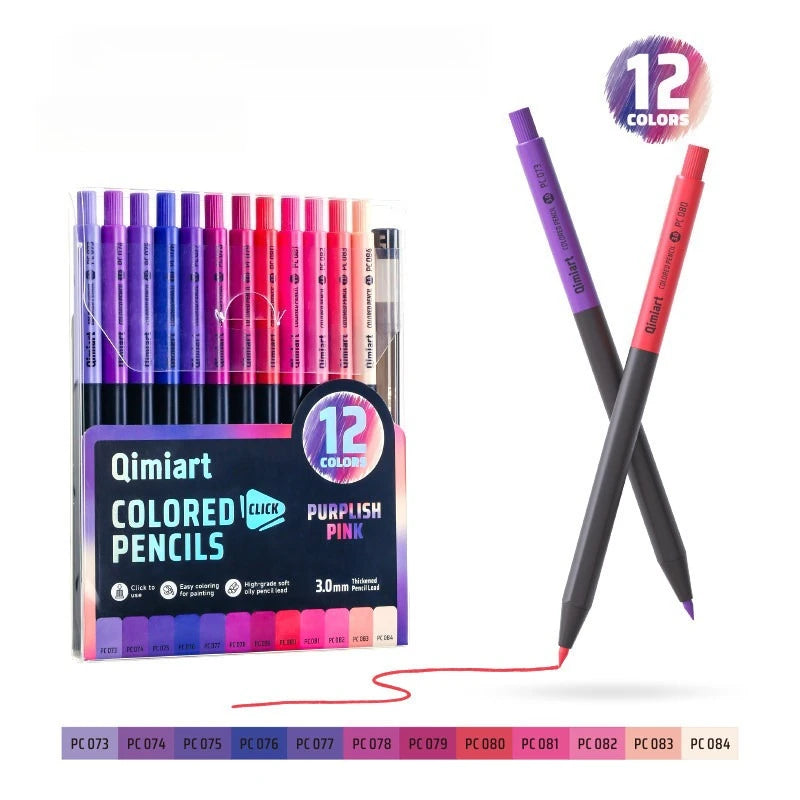 12 Colors Click Colored Pencils 3.0mm Soft Oily Lead Mechanical Pencils for Student Art School Office Supplies Stationery Oasis Select F