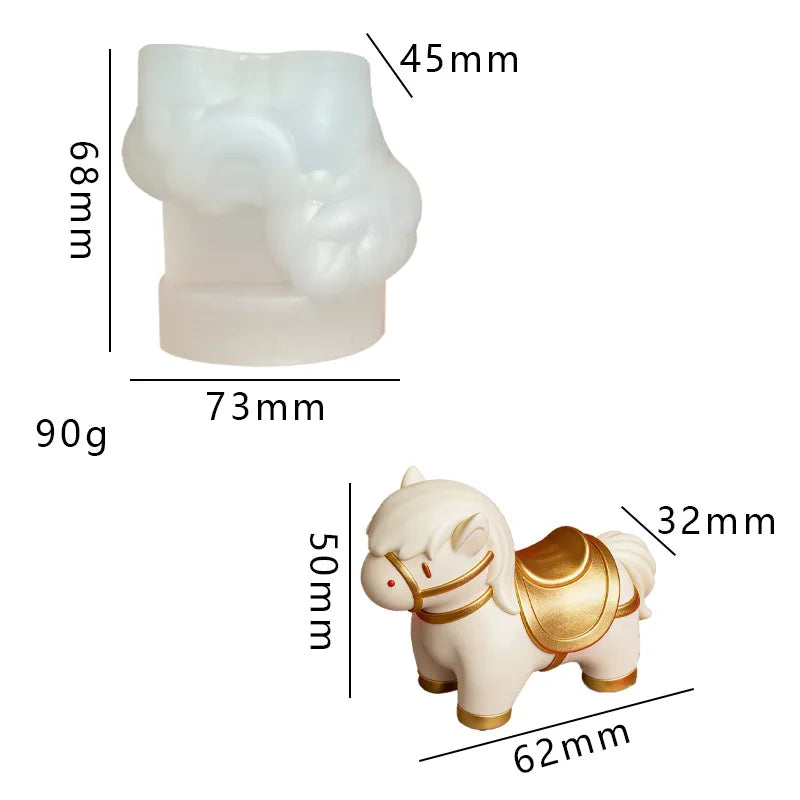 Golden Saddle Little White Horse Aromatherapy Candle Mold DIY Pon Mold Home Decor Gypsum Handmade Soap Silicone Mold Oasis Select White