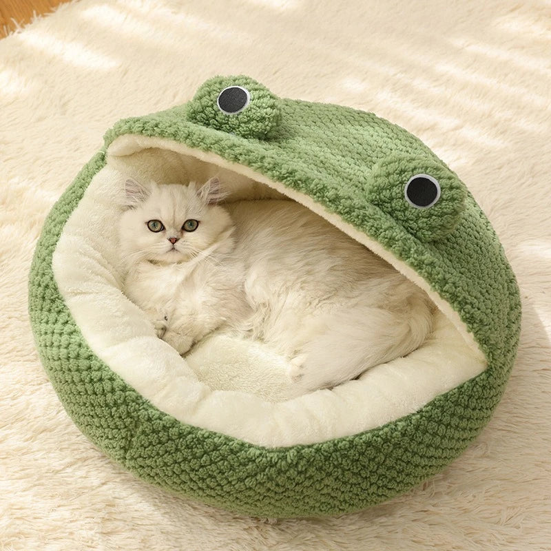 All-season Universal Cat House Little Frog Series Semi-enclosed Dog House Warm Plush House-style Dog Bed Oasis Select