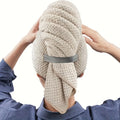 Microfiber Hair Towel Extra Large Wrap Quick Dry Hair Towel Wrap With Elastic Band , Ultra Absorbent Soft Hair Towel Wrap Turban Oasis Select Khaki