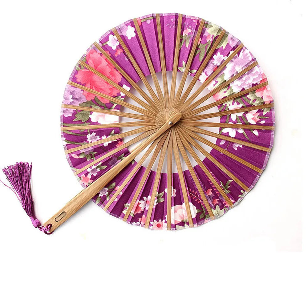 New Japanese Sakura Flower Pocket Folding Hand Fan Round Circle Party Decor Gift Bamboo Windmill Folding Fan Chinese Fans Oasis Select