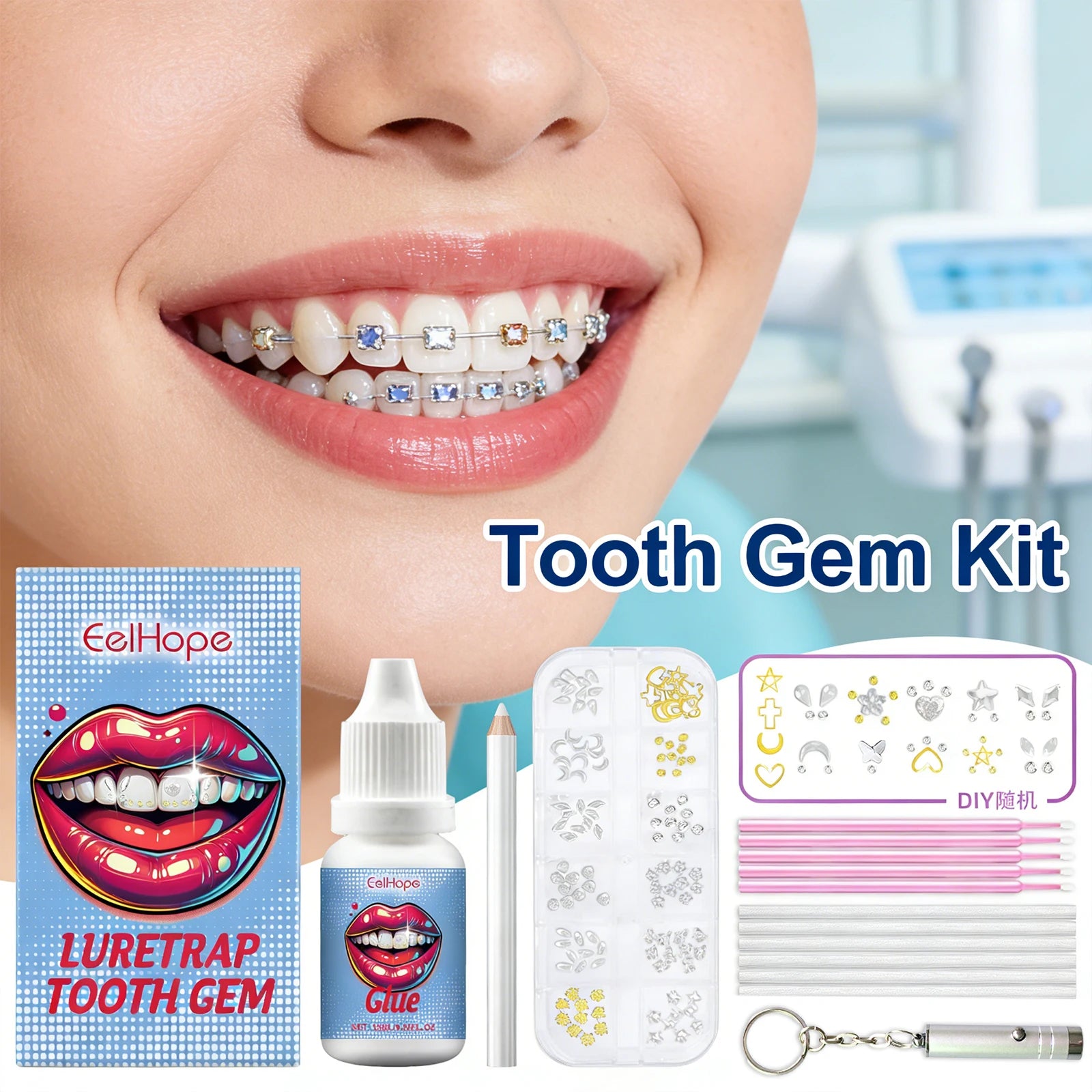 DIY Tooth Gems Kit – 120 Crystal Teeth Jewels + UV Glue Tooth Gem Kit Oasis Select
