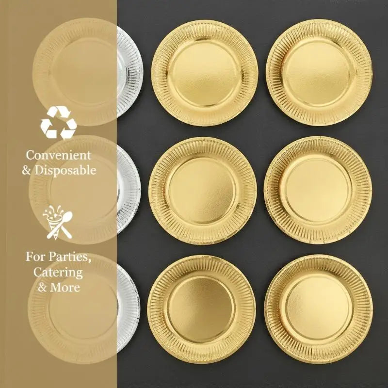 Metallic Foil Disposable Paper Plates Gold Silver 50 Pack