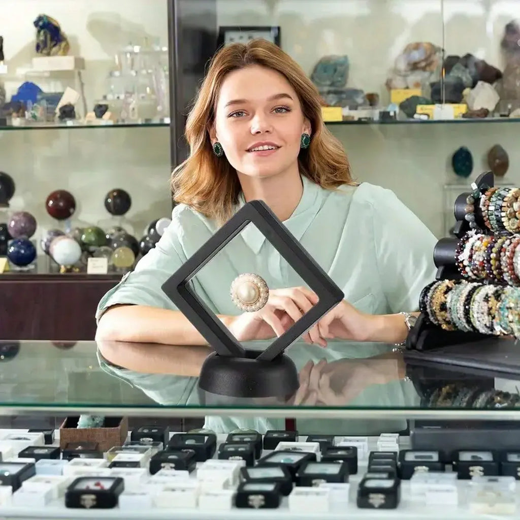 Floating display box with base, transparent film display box, challenge coins, specimens, jewelry display and storage Oasis Select