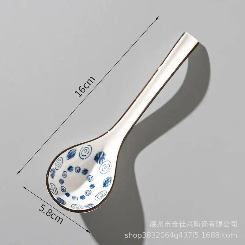 Japanese Blue And White Ceramic Spoon With Underglaze Decoration Soup And Noodle Serving Kitchen Cooking Utensil Oasis Select 31