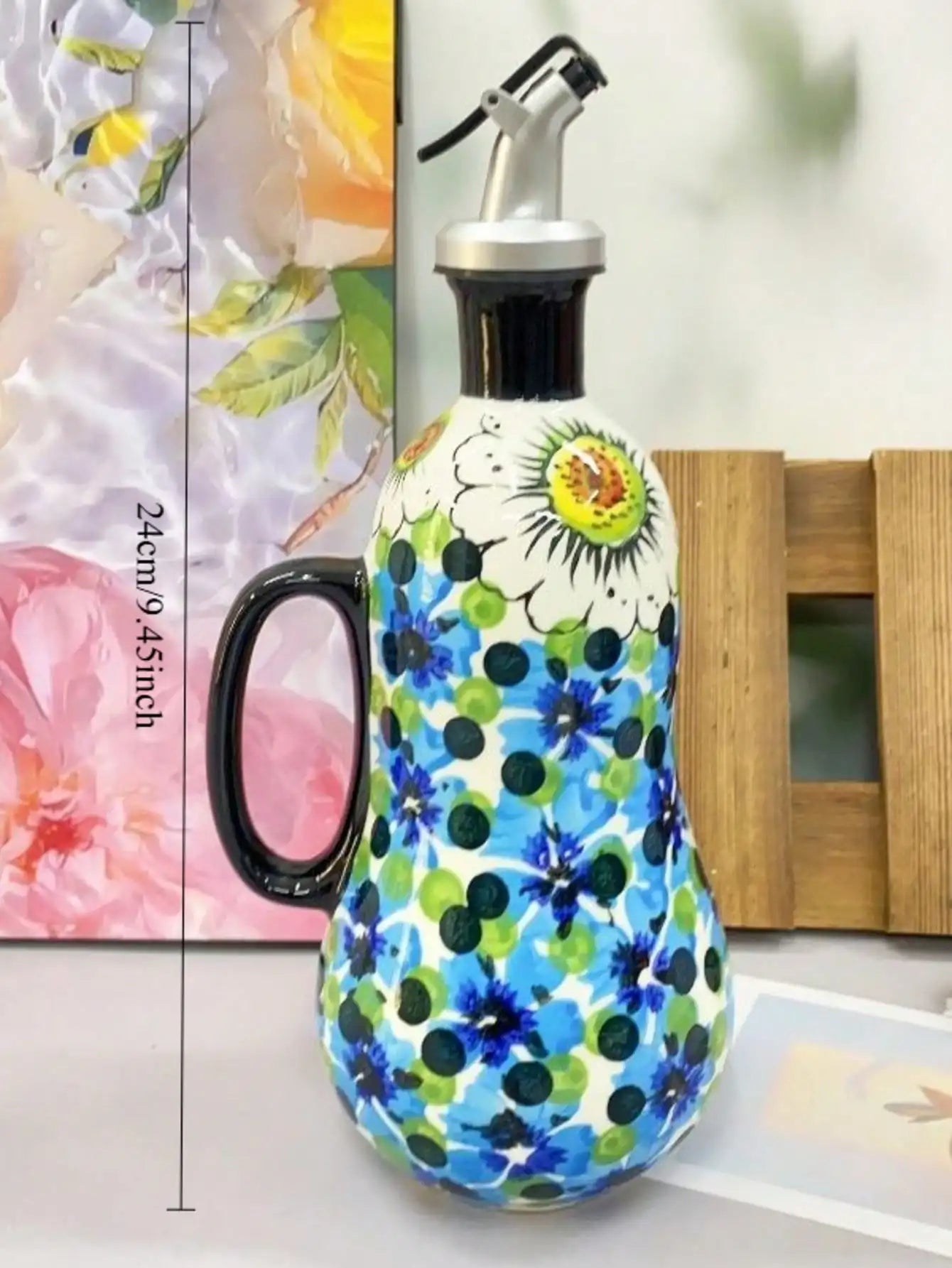 Flowers Plants Ceramic Olive Oil Bottle Soy Sauce Vinegar Multifunctional Kitchen Seasoning Drainage Bottle Kitchen Accessories Oasis Select 8