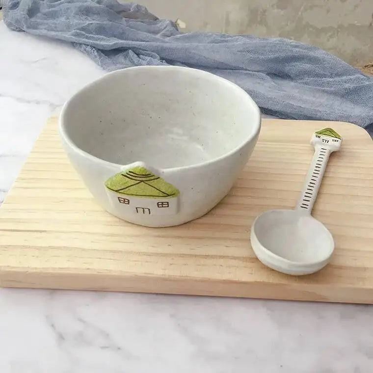 Ceramic Spoon Hand-painted Cute House Dessert Spoon Ice Cream Spoon Kitchen Tablewear Oasis Select