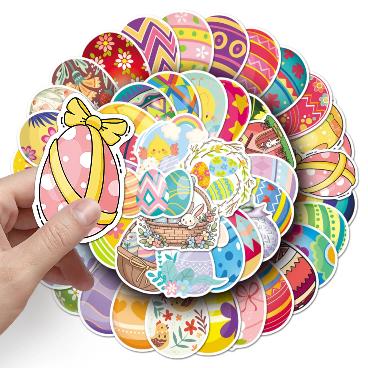 50 Pieces Easter Egg Stickers Colorful Bunny Decals for Party Decor Water Bottles Laptops Holiday Craft Scrapbook Supply Oasis Select