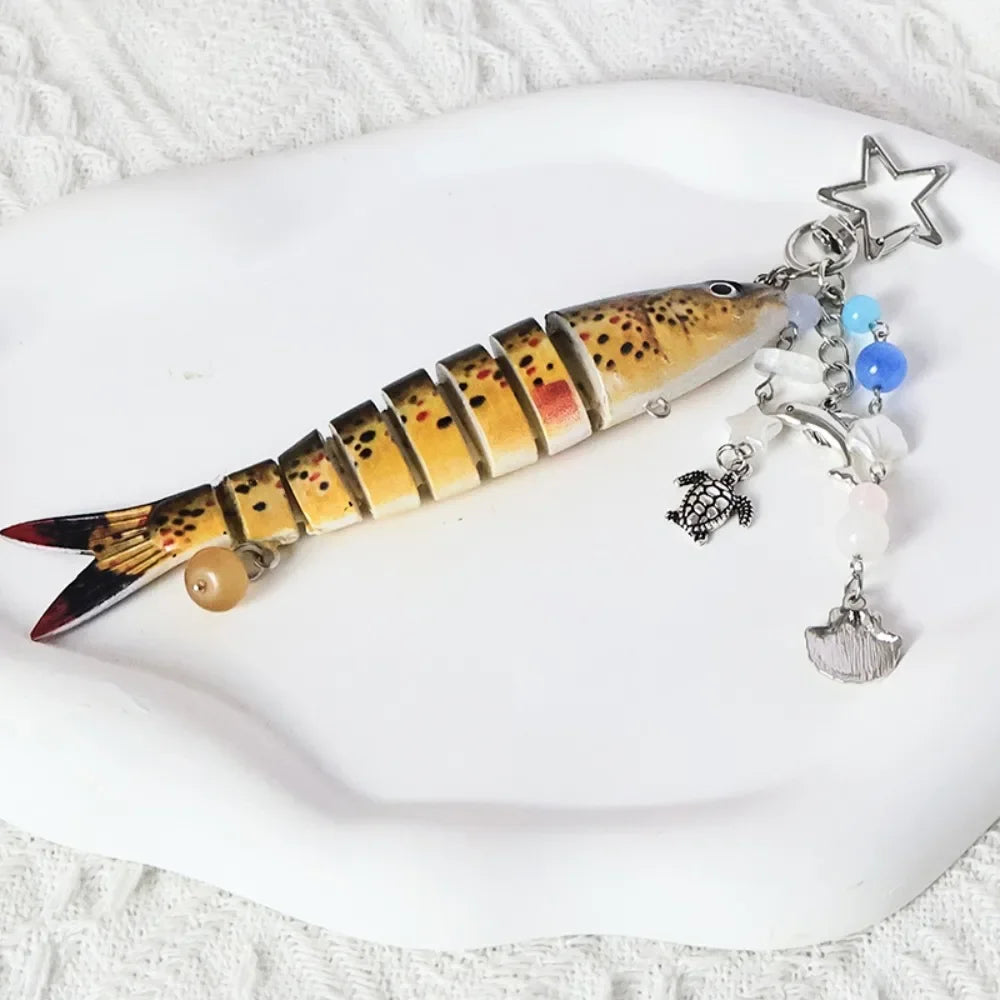 New Plastic Fish Keychain Multi Jointed Simulation Fish Hook Key Chain Backpack Pendant Gifts Oasis Select A