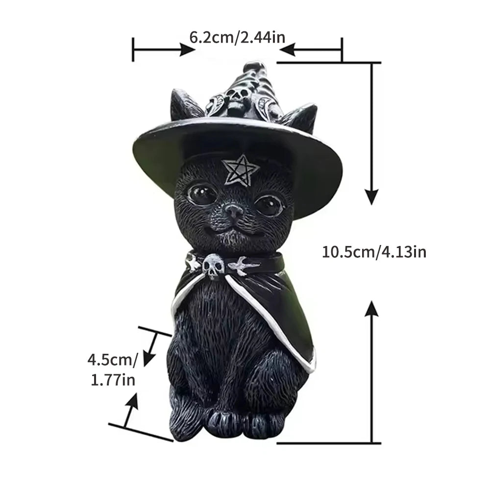 Black Cat Witch Figurine | Hand-Painted Halloween Sculpture