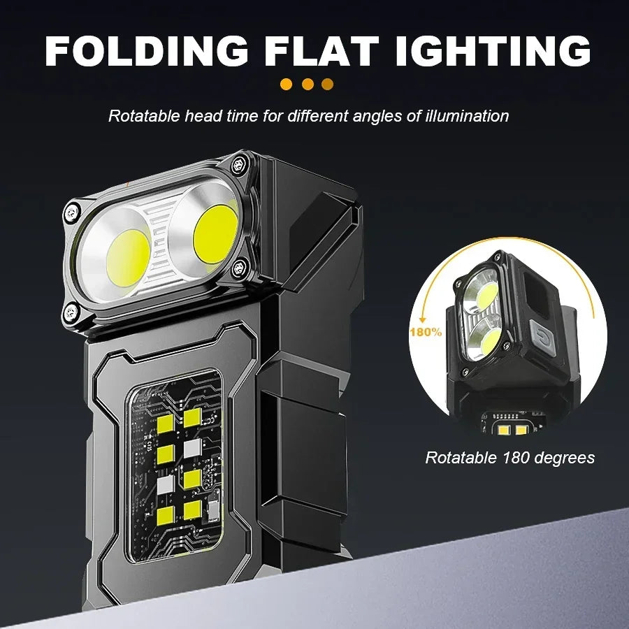 Mini Portable LED COB Flashlight Head Rotation Magnetic Torch Built-in Battery USB Rechargable Outdoor Camping Emergency Lantern Oasis Select