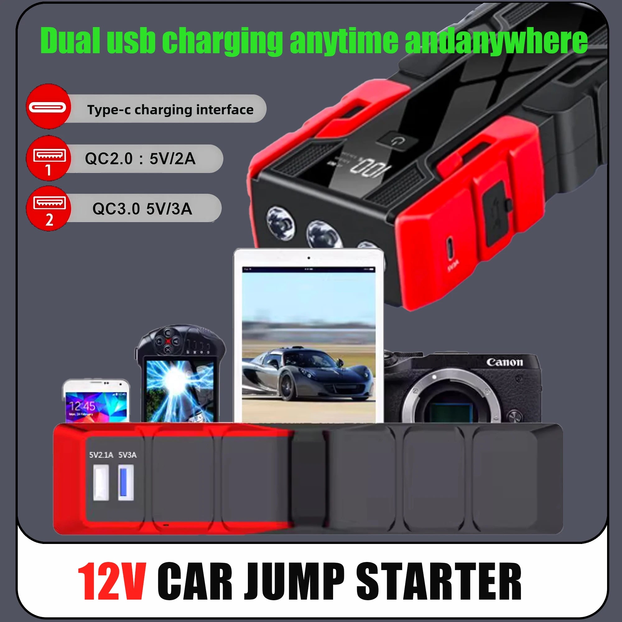 NEW 99800mAh Car Jump Starter Power Bank Car Booster Charger 12V Starting Device Car Emergency Booster Oasis Select