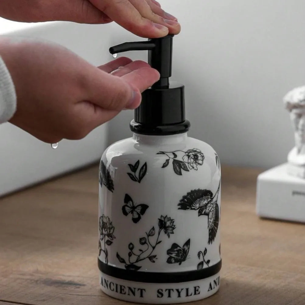 420ml French Ceramic Dispensing Bottle Bathroom Ceramic Hand Sanitizer Bottle Press Type Empty Bottle Shampoo Dispensing Bottle Oasis Select