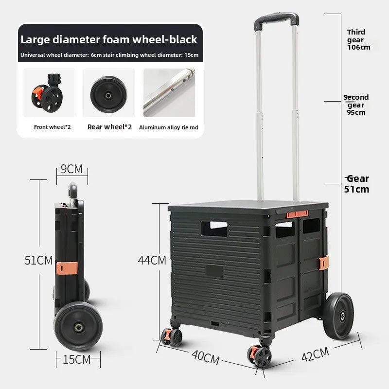 Multi-functional grocery shopping cart storage box trolley household folding stair climbing trolley Oasis Select black