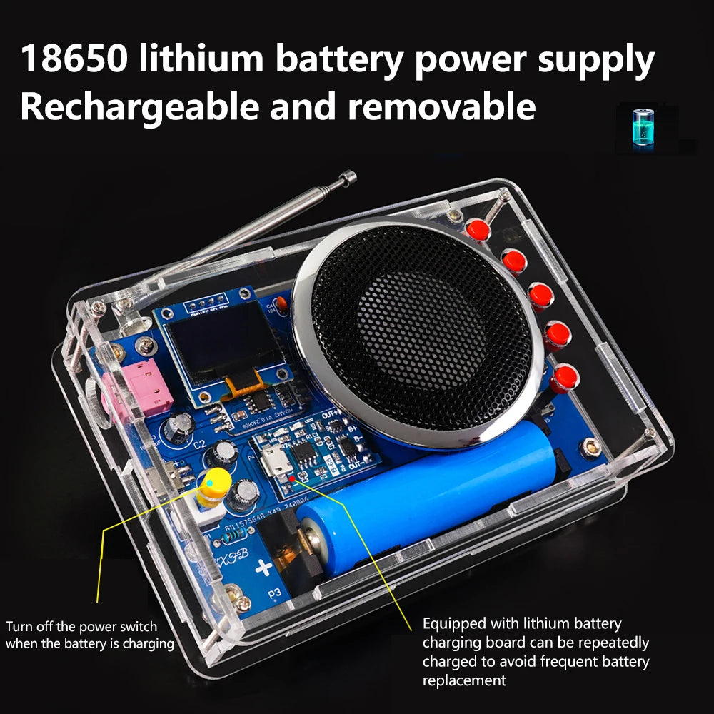 Portable FM Radio DIY Kit RDA5807 Radio DIY Module 87-108MHz Adjustable Frequency Radio DIY With OLED Display Oasis Select