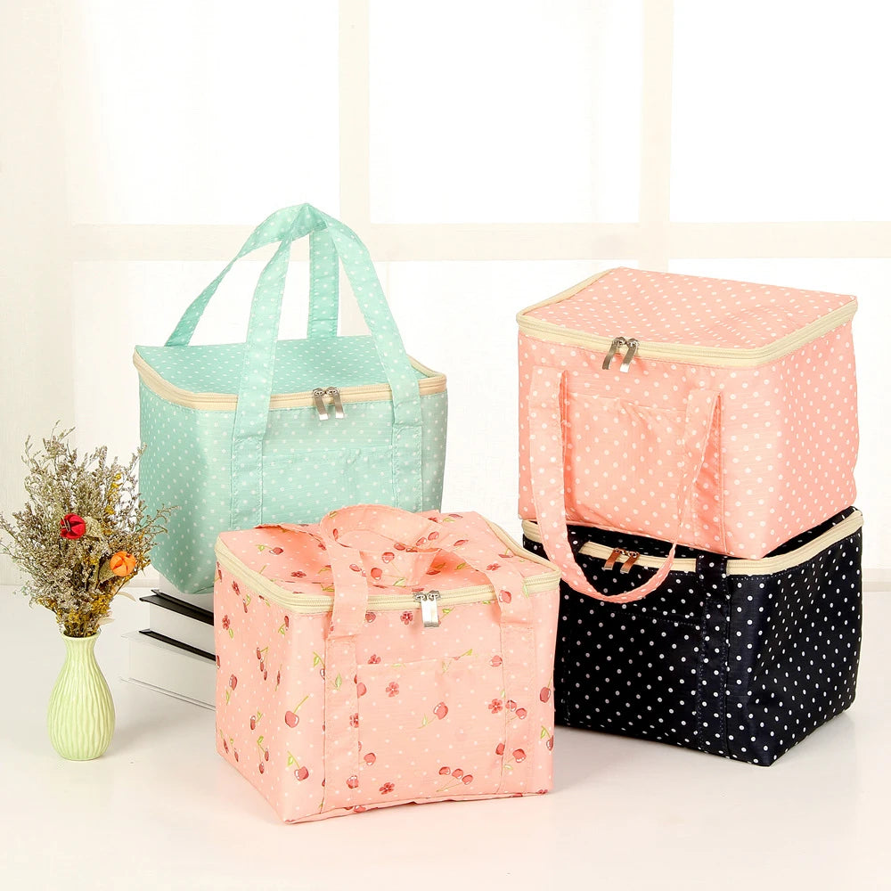 Large Insulated Lunch Bag – Polka Dot Oxford Bento Tote
