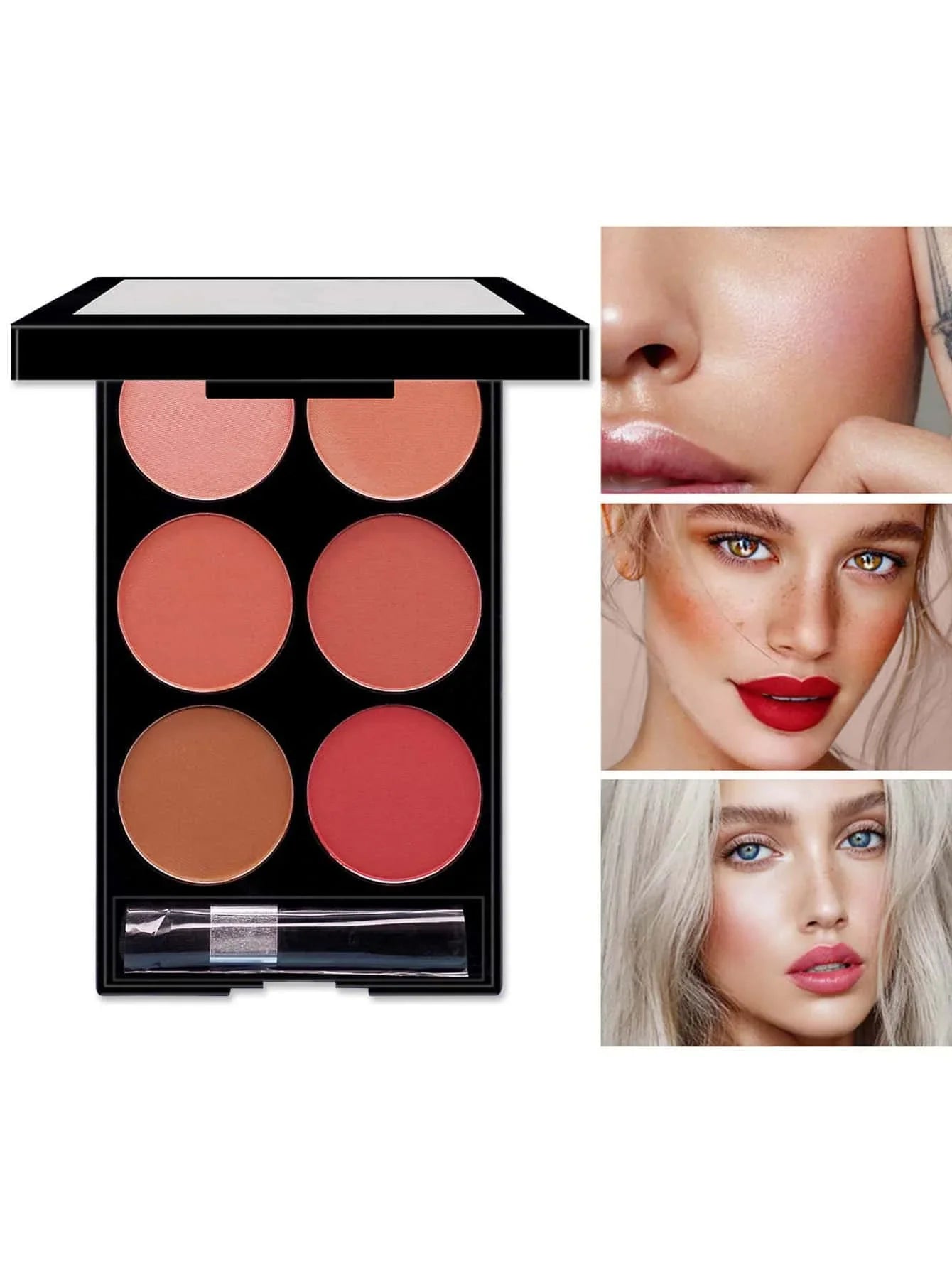 6-Color Blush & Contour Palette – Pearlescent & Matte Powder