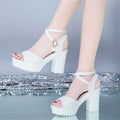 Women Fish Mouth Platform High Heels Wedges Buckle Slope Sandals Women Shoes Woman Platform High Heels Sandals High Heels Oasis Select 40 White