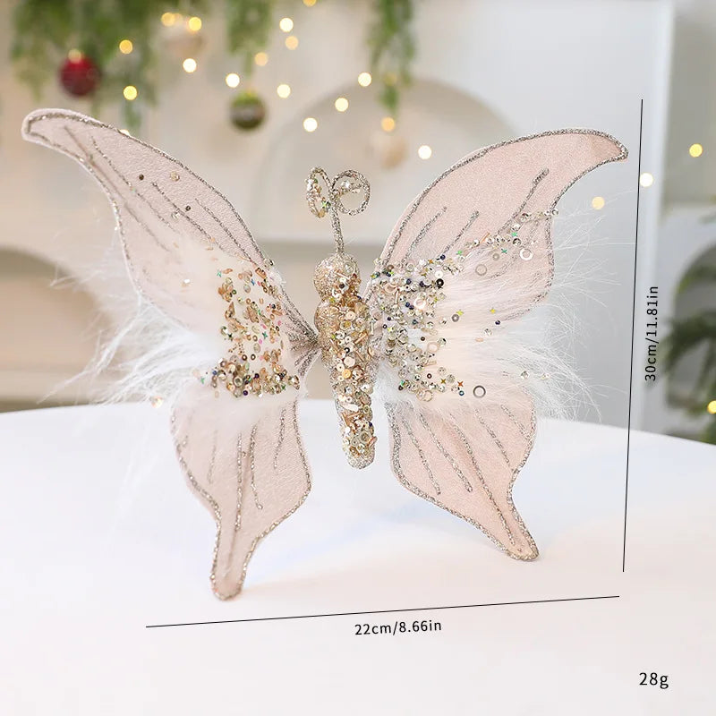 Glitter Fabric Butterfly Christmas Tree Ornament 30×22cm