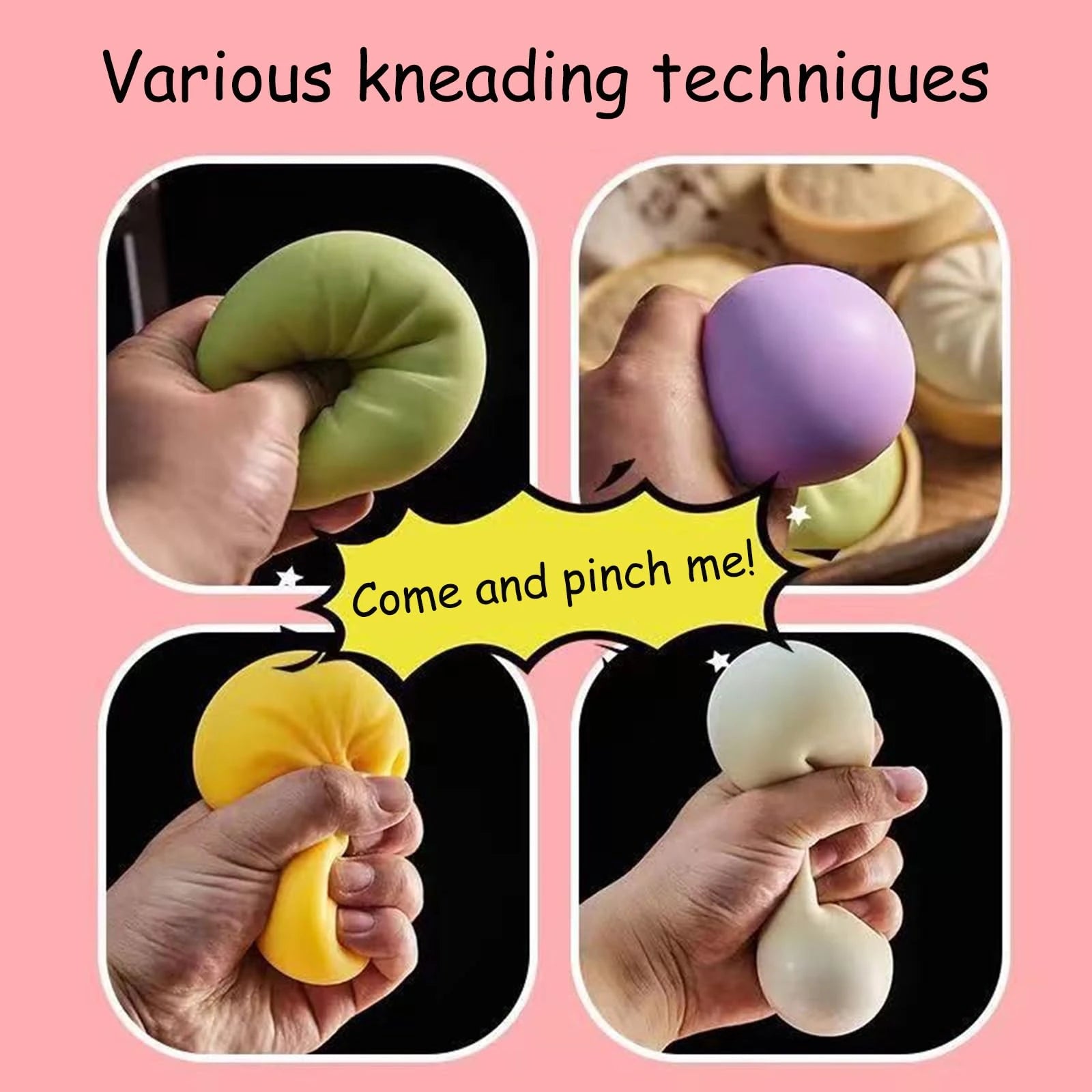 Colorful Dumpling Squishes Stress Balls Fidget Sensory Toys Simulation Food Squishies Bun with Steamer Squeeze Dough Ball Gifts Oasis Select