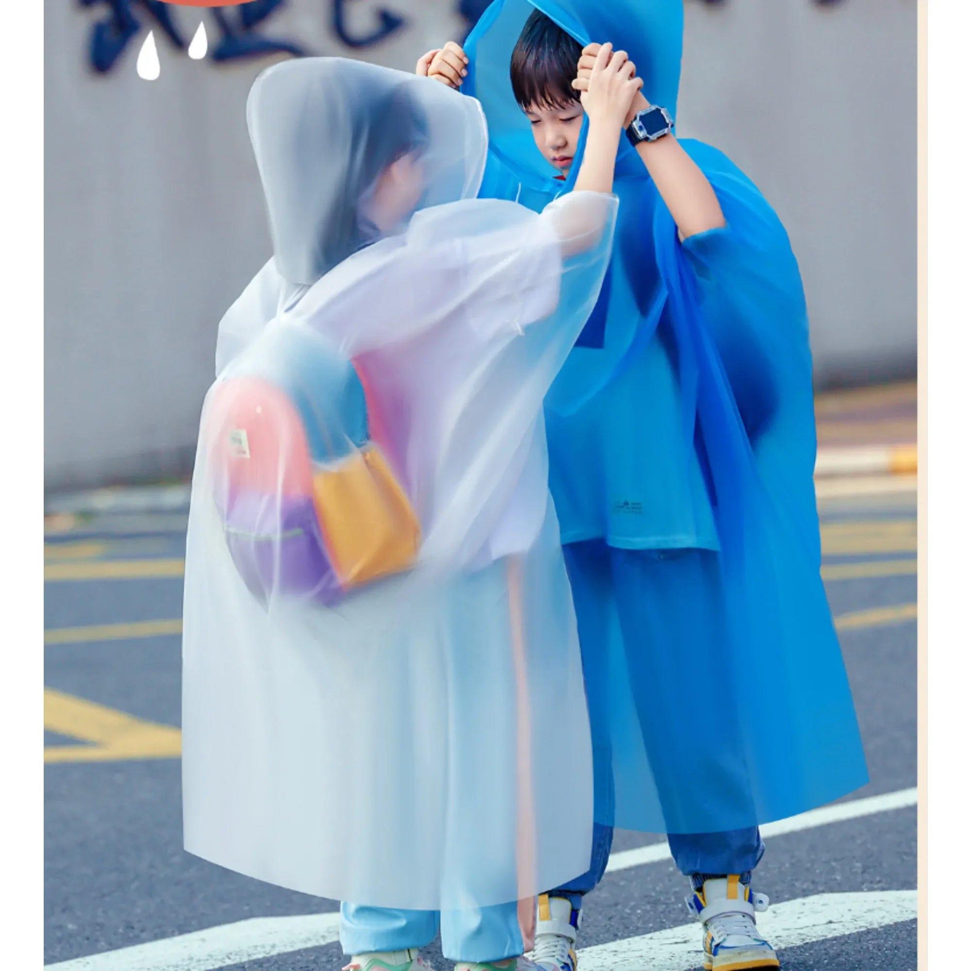 Children Boy Girl Rainwear Waterproof Hooded Rain Coat Outwear Poncho Raincoat Cover Up for Kids 100 to 160cm Height Oasis Select