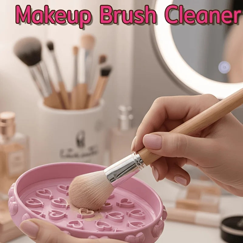 Cute Heart Pattern Brush Cleaning Tray Desktop Beauty Cleaning Tool Makeup Brush Cleaner Bowl Portable Cleaning and Storage Tool Oasis Select