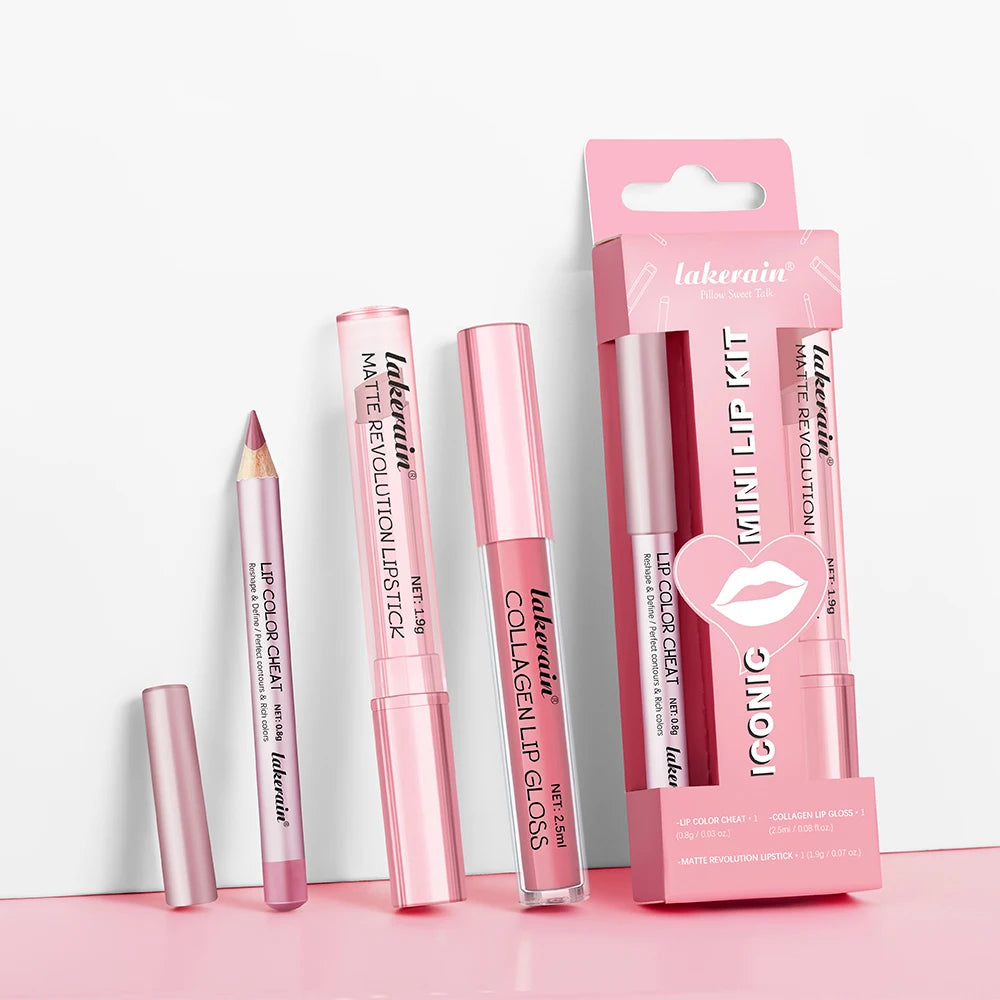 3-in-1 Mini Lip Kit – Lip Liner, Lipstick & Lip Gloss Set Lip Makeup Set Oasis Select