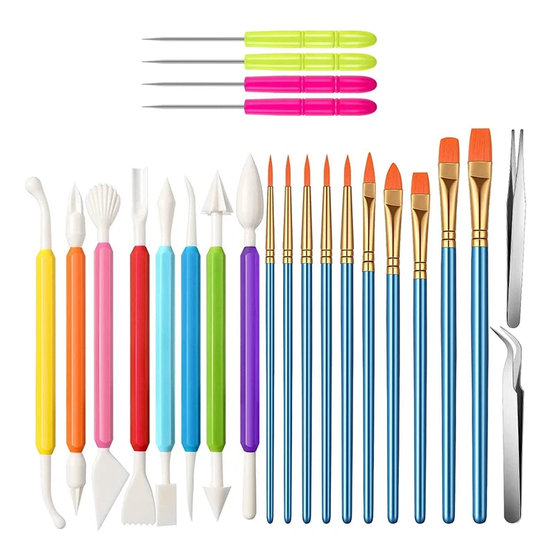 24 Pcs Cookie Decorating Kit Fondant Cake Decorating Tool Include Decoration Brushes Stir Needle Modeling Tool Tweezer Photo Col Oasis Select Photo Color NONE