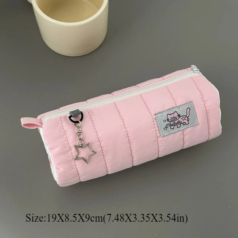 Student Stationery School Supplies Pink Towel Roll Pencil Case Kawaii Soft Pen Storage Bag Cosmetic Pouch Cartoon Large Capacity Oasis Select