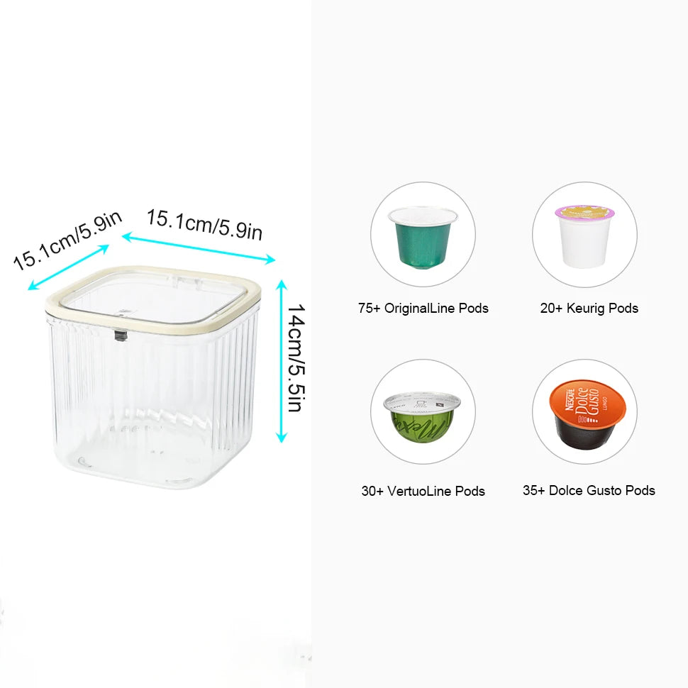 Clear Coffee Pod Holder with Lid, Coffee Pods Storage for Counter, Small Food Storage Organizer Bins, Clear Plastic Bins Oasis Select