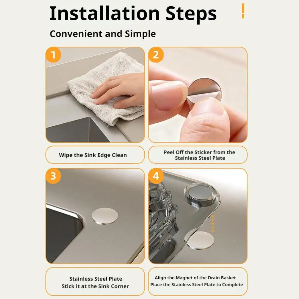 Magnetic Corner Sink Drain Basket – No-Drill Food Strainer