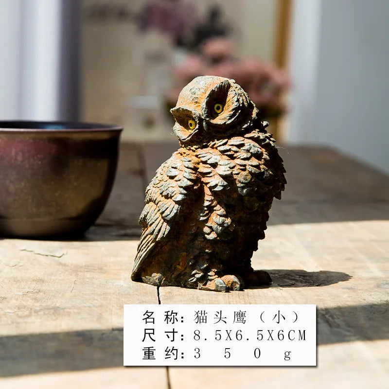 Imitation Cast Iron Rust Style Owl Living Room Desktop Mini Home Decoration Study Room Ornament Purely Handmade Tea Pet Oasis Select 10cm Natural Rust small